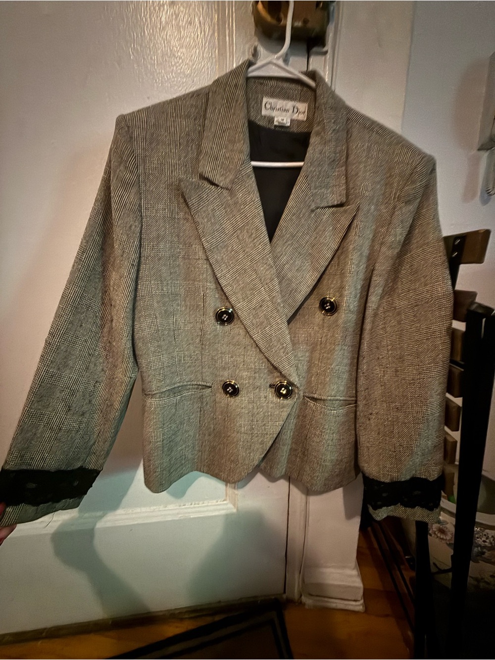 Christian Dior Black & White Suit Blazer and Pencil Skirt Button Detail